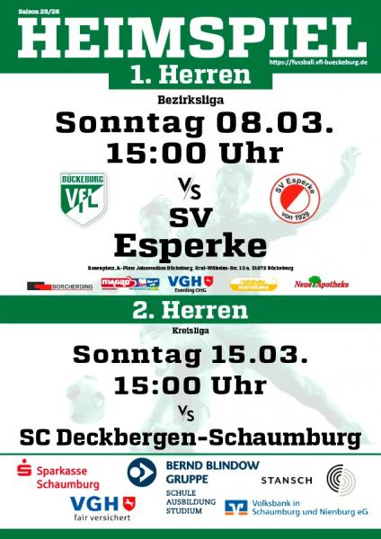 Heimspiele der Herren des VfL Bückeburg im Jahnstadion 2026